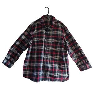 Chaps Holiday Top Women 3X Black/Red Plaid Long Sleeve Full Zip Collar Cotton